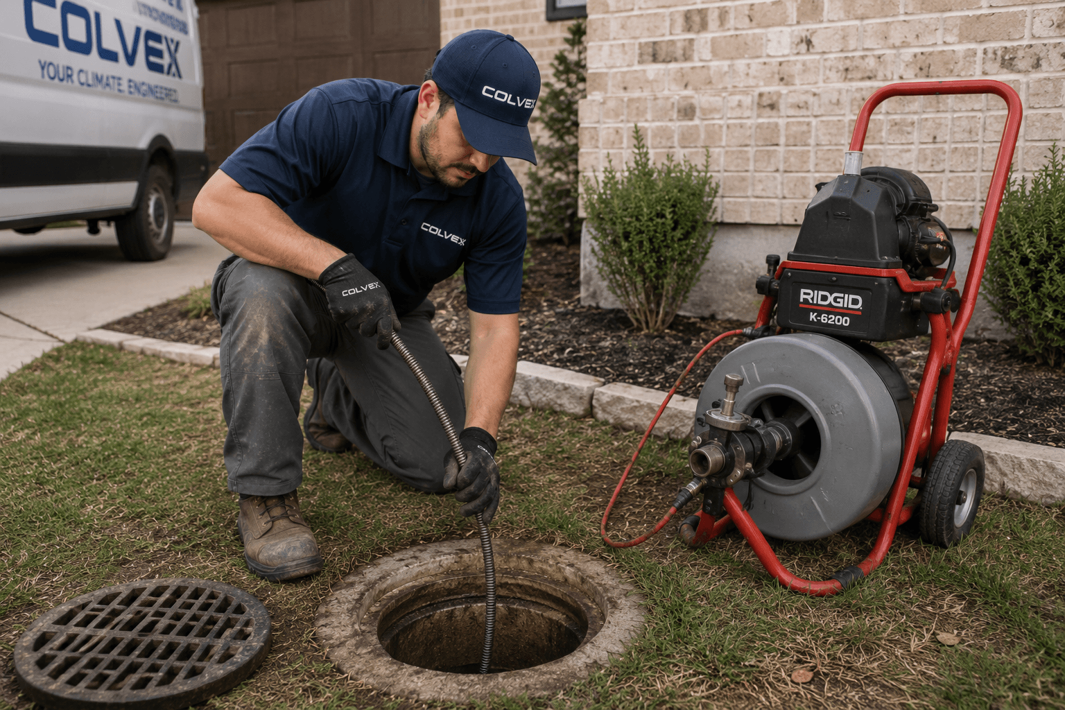 Colvex technician performing drain & sewer at a DFW home
