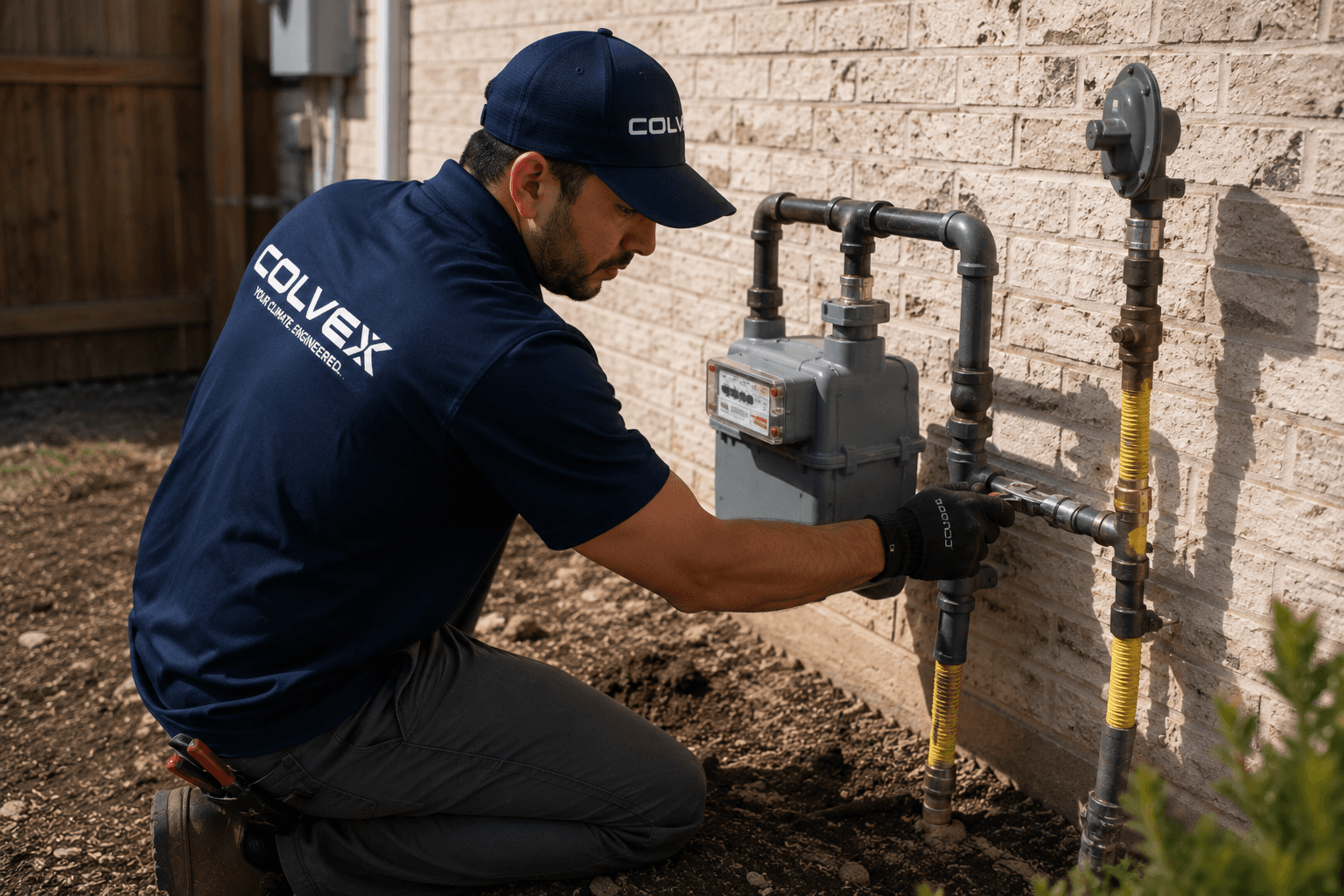 Colvex technician performing gas lines at a DFW home