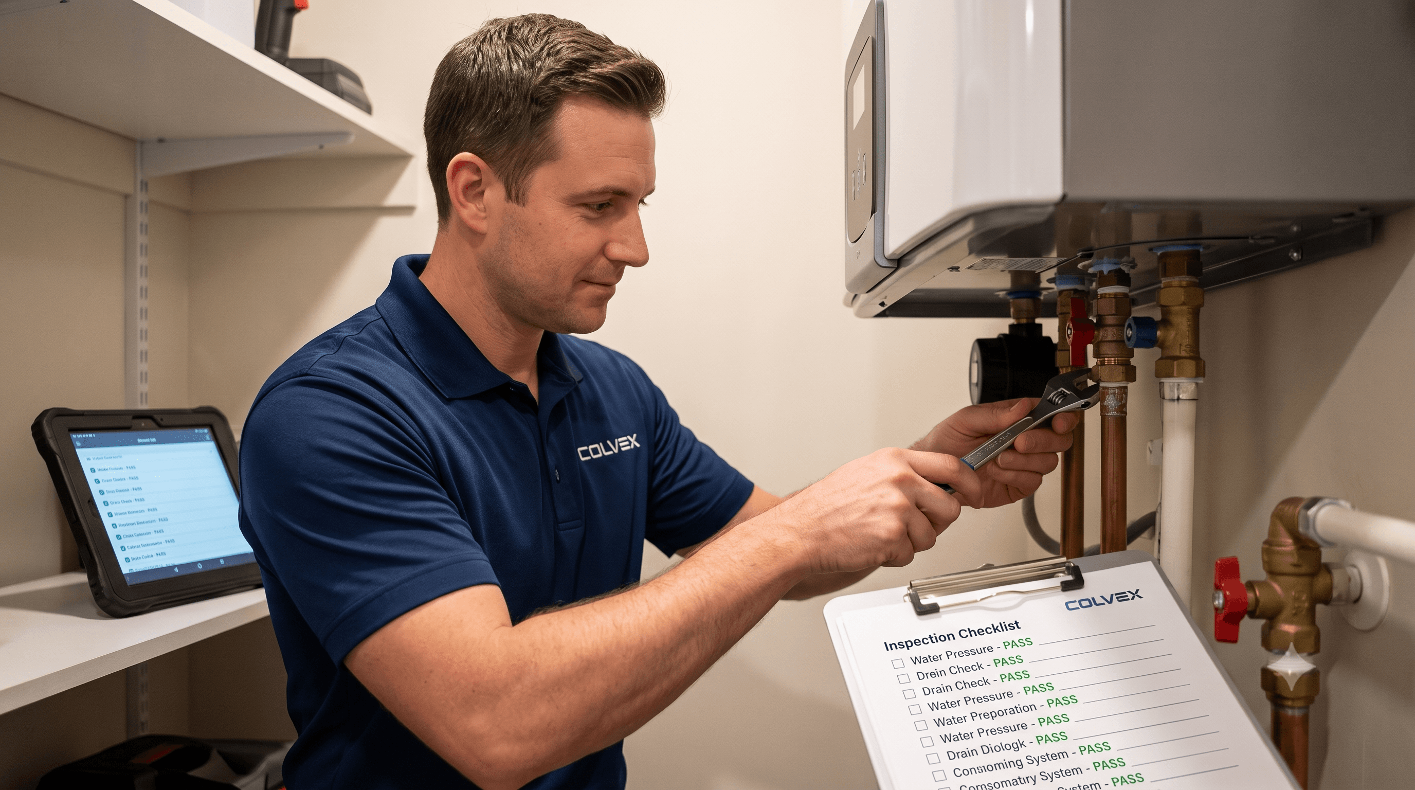 Technician performing an annual whole-home inspection
